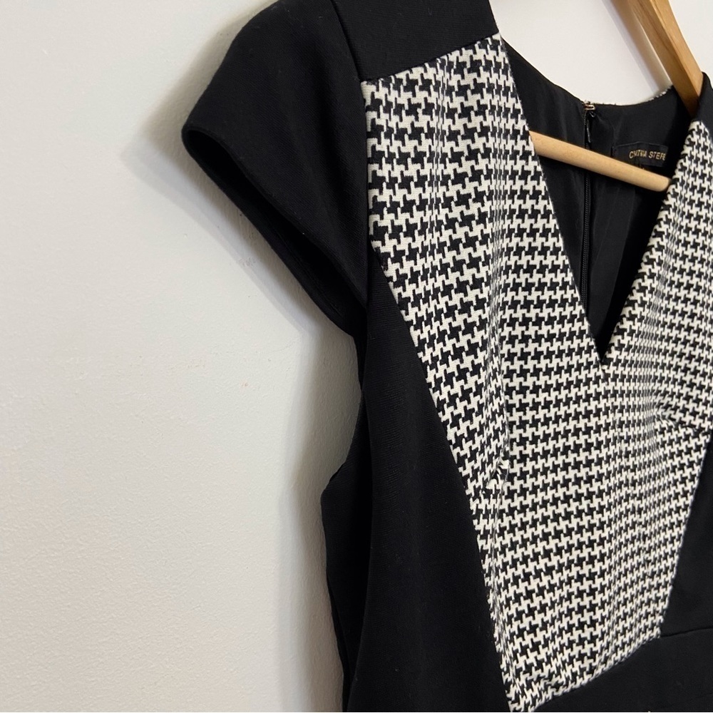 Cynthia Steffe Houndstooth Colorblock Sheath Dress Black White Size 0 Office Chi - Picture 4 of 16